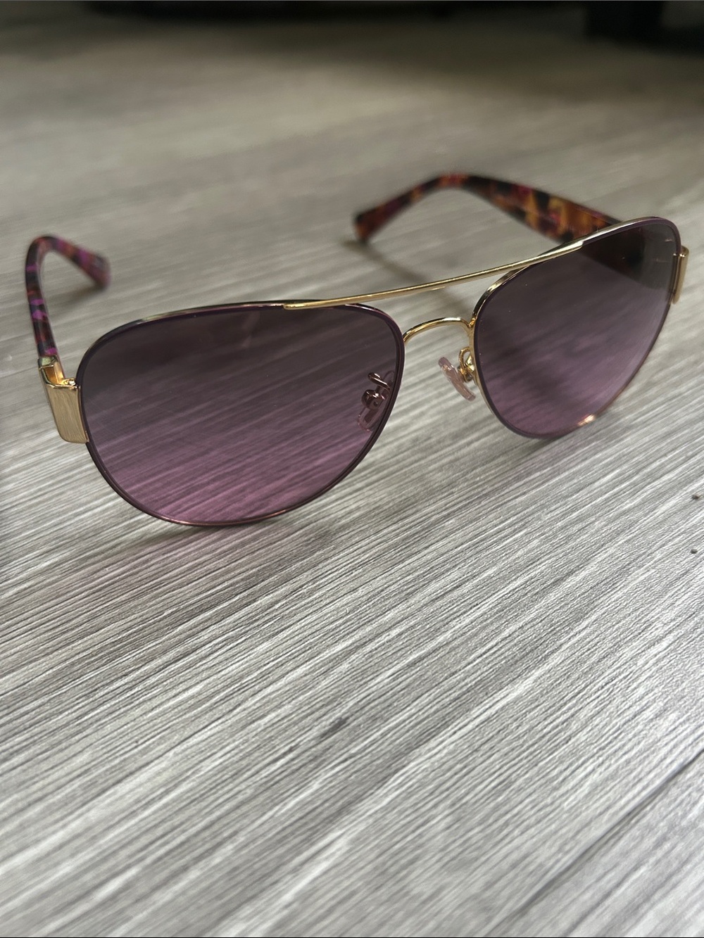 Coach HC7059 Women's Aviator sunglasses in Gold/Purple Confetti